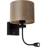 QAZQA Wandlamp zwart met taupe fluwelen kap 18cm - Brescia Combi