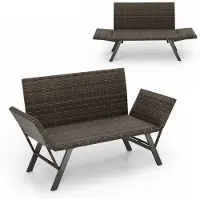 Costway Polyrotan tuinbank met ligfunctie, tuinbank met sneldrogende schuimvulling en verstelbare armleuningen, balkonbank, zitbank voor tuin, terras, balkon, 178 x 59 x 89 cm