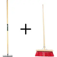 Synx Store Synx Tools Tuinhark 8 Tanden verzinkt + Nylon Straatbezem 35 cm - Kunststof haren - Bodembewerkers - Onkruidverwijderaar – Schrobborstels – Buitenbezem met steel 150 cm – Hark met steel 150 cm