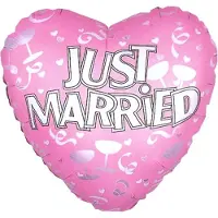 Anagram Folieballon - Just married - Hartvormig - Roze, zilver, wit - 45cm - Zonder vulling