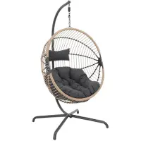 Sweeek Hangstoel, ei-vorm, van staal en polyester, Cassis, beige en zwart, 96 x 95 x 200 cm