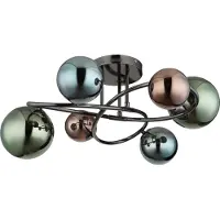 Globo Zwarte plafondlamp Riha gekleurd glas 6-lichts