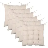Stof Textile stoelkussen Dandy - 6x - creme beige - 38 x 38 x 5 cm - touwtjes sluiting - zitkussens - binnen/buiten