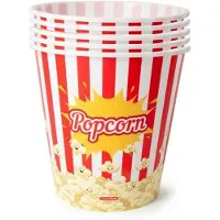 PlasticForte Popcorn bak - 6x - rood/wit retro print - kunststof - 18 x 18 cm - 2.8 liter - herbruikbaar