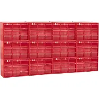 PlasticForte Sorteerbakjes spijkers/schroeven - 108x lades - 18.5 x 10 x 12 cm - opbergkastjes - ophangbaar - rood/transparant