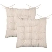 Stof Textile stoelkussen Dandy - 2x - creme beige - 38 x 38 x 5 cm - touwtjes sluiting - zitkussens - binnen/buiten