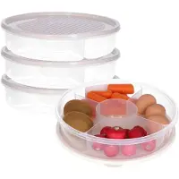 Excellent houseware Vershoudbakje/bewaarbakje - 3x - luchtdicht - 5 vakjes - creme wit - kunststof - 2 liter