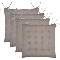 Stof Textile stoelkussen Coline - 4x - beige - 38 x 38 x 4 cm - touwtjes sluiting - zitkussens - binnen/buiten