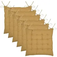 Stof Textile stoelkussen Coline - 6x - okergeel - 38 x 38 x 4 cm - touwtjes sluiting - zitkussens - binnen/buiten