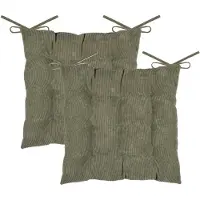 Stof Textile stoelkussen Dandy - 2x - olijfgroen - 38 x 38 x 5 cm - touwtjes sluiting - zitkussens - binnen/buiten