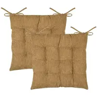 Stof Textile stoelkussen Dandy - 2x - camel - 38 x 38 x 5 cm - touwtjes sluiting - zitkussens - binnen/buiten