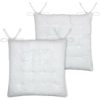 Stof Textile stoelkussen Coline - 2x - wit - 38 x 38 x 4 cm - touwtjes sluiting - zitkussens - binnen/buiten
