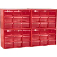 PlasticForte Sorteerbakjes spijkers/schroeven - 36x lades - 18.5 x 10 x 12 cm - opbergkastjes - ophangbaar - rood/transparant
