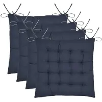 Stof Textile stoelkussen Coline - 4x - donkerblauw - 38 x 38 x 4 cm - touwtjes sluiting - zitkussens - binnen/buiten