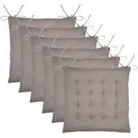 Stof Textile stoelkussen Coline - 6x - beige - 38 x 38 x 4 cm - touwtjes sluiting - zitkussens - binnen/buiten
