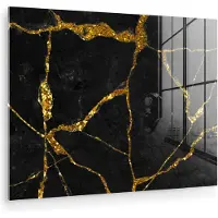 MuchoWow Glasschilderij 160x120 cm - Schilderij acrylglas - Marmer - Goud - Zwart - Marmerlook - Glitter - Foto op glas - Muurdecoratie woonkamer - Wanddecoratie slaapkamer - Schilderijen