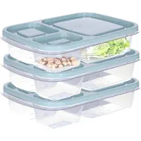 Storage solutions Vershoudbakje/lunchbox - 3x - luchtdicht - 3 vakjes - lichtgroen - kunststof - broodtrommel