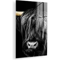 MuchoWow Glasschilderij 120x180 cm - Schilderij acrylglas - Schotse hooglander - Goud - Vacht - Dieren - Koe - Foto op glas - Muurdecoratie woonkamer - Wanddecoratie slaapkamer - Schilderijen