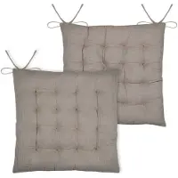 Stof Textile stoelkussen Coline - 2x - beige - 38 x 38 x 4 cm - touwtjes sluiting - zitkussens - binnen/buiten
