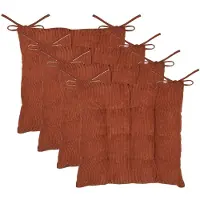 Stof Textile stoelkussen Dandy - 4x - wijnrood - 38 x 38 x 5 cm - touwtjes sluiting - zitkussens - binnen/buiten