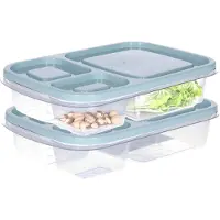 Storage solutions Vershoudbakje/lunchbox - 2x - luchtdicht - 3 vakjes - lichtgroen - kunststof - broodtrommel