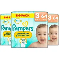 Pampers Premium Protection Maat 3 luiers - 3 x 64 stuks - 6kg tm 10kg