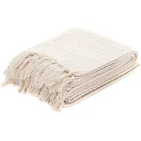 Hobby Hall Vaffel katoenen plaid met franjes - zachte knuffeldeken voor bank en bed - subtiel katoenen breisel - 130 x 170 cm - natuurlijke kleur