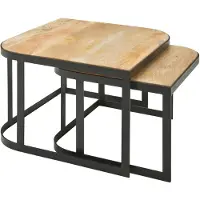 Wohnling salontafel set van 2 Mango massief houten / metalen salontafellamp | Industriële bijzettafel bijzettafel metalen poten zwart | 2-delige placemat bijzettafel van hout