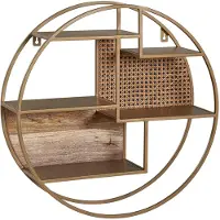 Wohnling rotan 62x62x17 cm hangplank massief hout / metaal industrieel | Hangplank rond wand | Plank hangende open woonkamer