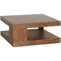 Wohnling salontafel massief hout Sheesham 90cm Ontwerp salontafel donkerbruine landelijke stijl tafel