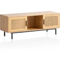 Wohnling Lowboard eiken decor met Weens vlechtwerk 120x45,5x40 cm TV-meubel tijdloos met schuifdeuren, design TV-kast hoog, TV-tafel TV-kast, TV-kast woonkamer rotan - WL6.832