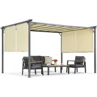 Garden Point Crèmekleurige pergola voor terras Seville 3x4 m met gordijnen