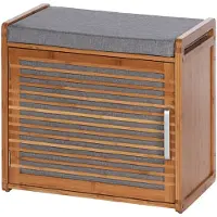 Wenko Schoenenkast Bahari Met Zitkussen Bamboe/grijs 50x45x33cm