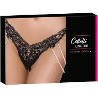 Cottelli collection - luxe geborduurd parel string (zwart)