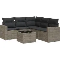 vidaXL 6-delige Loungeset met kussens poly rattan grijs