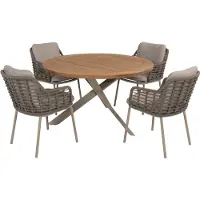 4SO Puglia Prado dining tuinset 130øx75 cm rond 5 delig teak latte