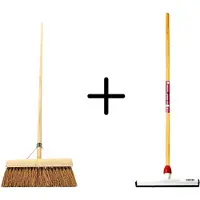 Synx Store Synx Tools Coco Binnenbezem 30cm + Vloertrekker Kunststof 35cm met Steel 120cm - Zaalveger – Vloerreiniger – Natuurrubber - Zachte bezem kokos Met steel 150cm