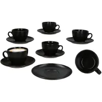 MamboCat Set van 6 Panther koffiekoppen schotels mat zwart steengoed