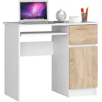 Akord Bureau Rechts PIKSEL / Computerbureau / Computer Tafel / Bureautafel Rechts / Wit – Sonoma Eik / 90 x 77 x 50 cm