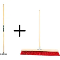 Synx Store Synx Tools Tuinhark 10 Tanden verzinkt + Nylon Stal Straatbezem 80 cm – Kunststof haren - Bodembewerkers - Onkruidverwijderaar – Schrobborstels – Hark met steel 150 cm – Buitenbezem met steel 150 cm