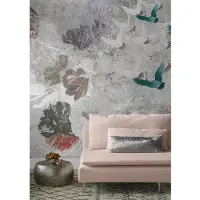 Overig Fotobehang Vanilla Lime Kraanvogels En Bloemen Blauw - 2,70m X 300cm