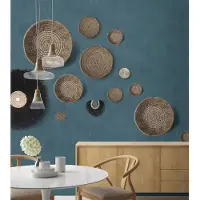 Overig Fotobehang Vanilla Lime Manden Op De Muur - Blauw - Naturel - 2,70m X 300cm