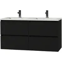 Tiger Badmeubelset Loft 120cm - Zwart Mat - Met Spiegel En Wastafel - Met 4 Lades - Met Hoogglans Witte Wastafel - 120,2x46,5x45cm
