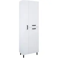 Royo Hoge Badkamerkast Ava 60cm - Wit Glanzend - Met 3 Deuren - Met Zwarte Handgrepen En Poten - 60x186x34cm