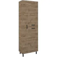Royo Hoge Badkamerkast Ava 60cm - Eik - Met 3 Deuren - Met Zwarte Handgrepen En Poten - 60x186x34cm