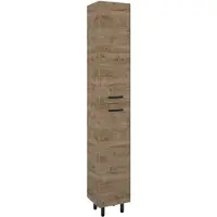 Royo Hoge Badkamerkast Ava 30cm - Eiken - Met 2 Deuren - Met Zwarte Handgrepen En Poten - 30x186x29cm