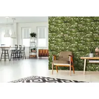 Overig Vliesbehang Stenen Muur Mos - Groen - Mosgroen - Zandbeige - Offblack - Donkerzand - 10,05m X 53cm