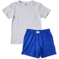 Little label shortama grijs / blauw Jongens Stretchkatoen Ronde hals All over print - maat 110/116