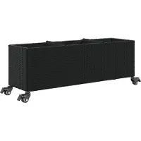 vidaXL Plantenbak met wielen 3 potten 107x32x38 cm poly rattan zwart