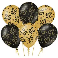 Paper Dreams Ballonnen 25 jaar - 24x stuks - zwart/goud - leeftijd - 30 cm - versiering - verjaardag - feestartikelen